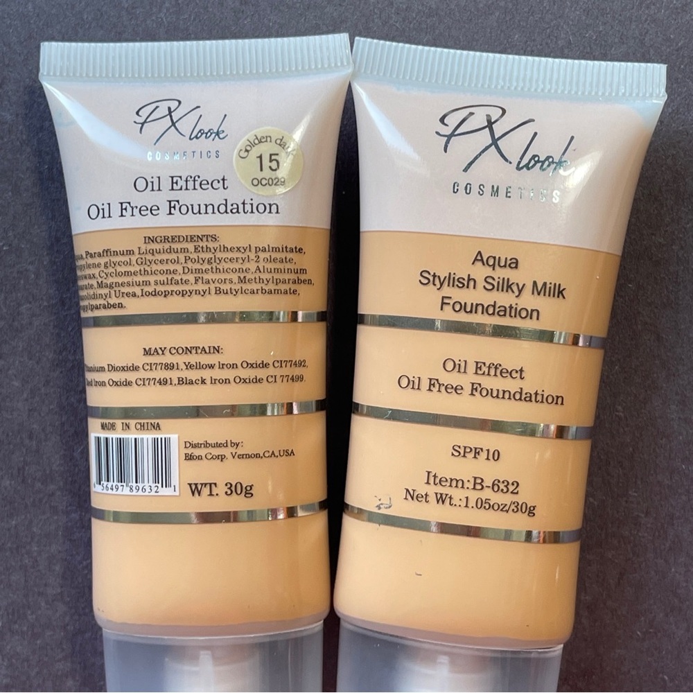 2 PX Look Cosmetics Aqua Stylish Silky Milk Foundation w/ SPF10 #15 Golden Dark